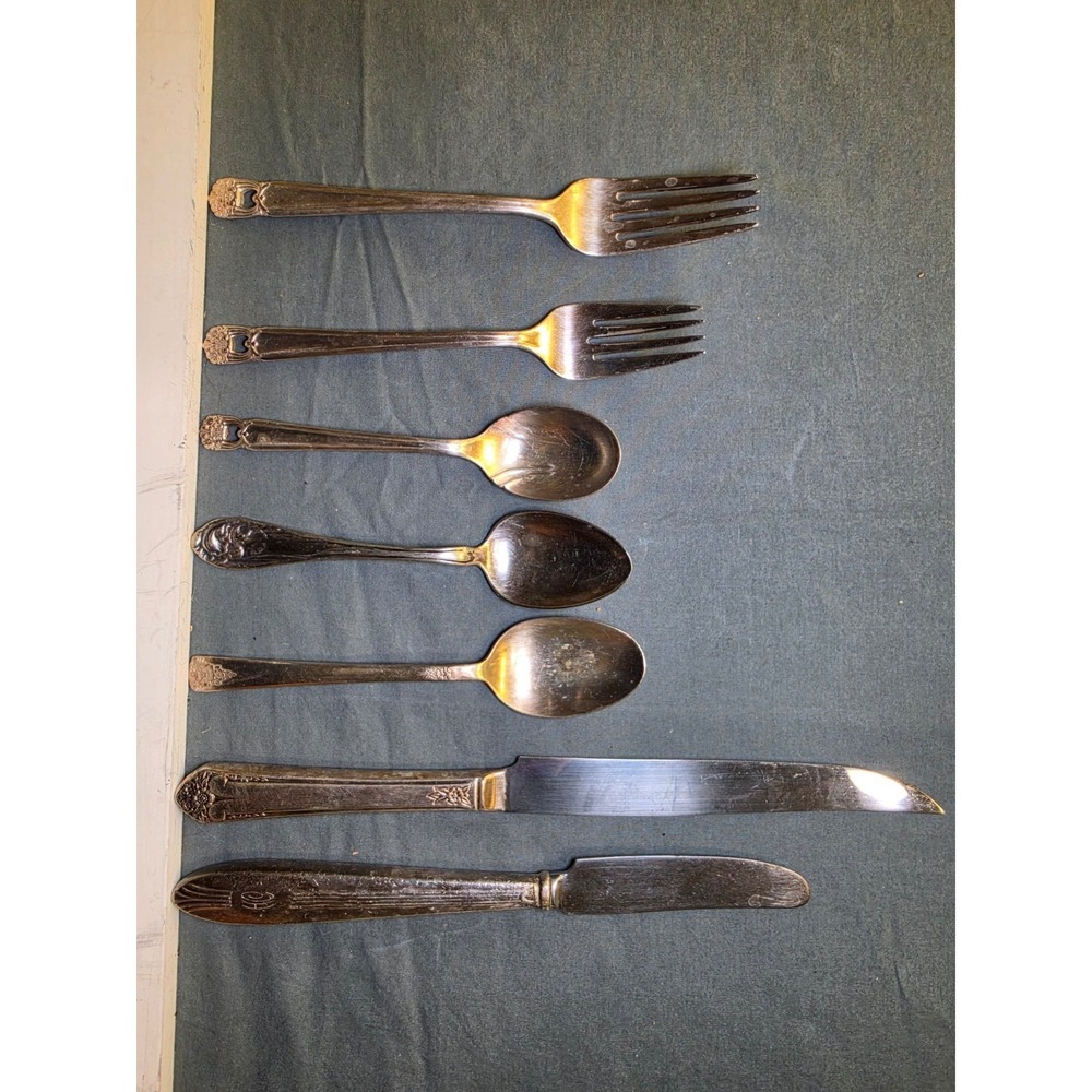 Vintage Silverplate Flatware Mixed Lot 7pc Rogers Eternally Yours Floral